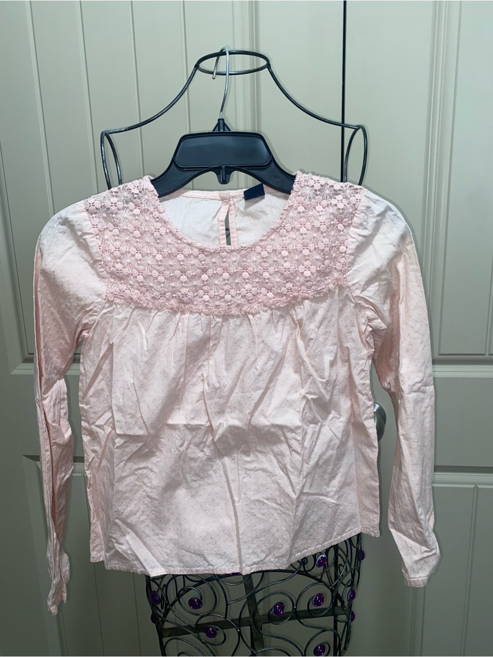 GAP Long-Sleeve Pink Floral Embroidered Yoke Top